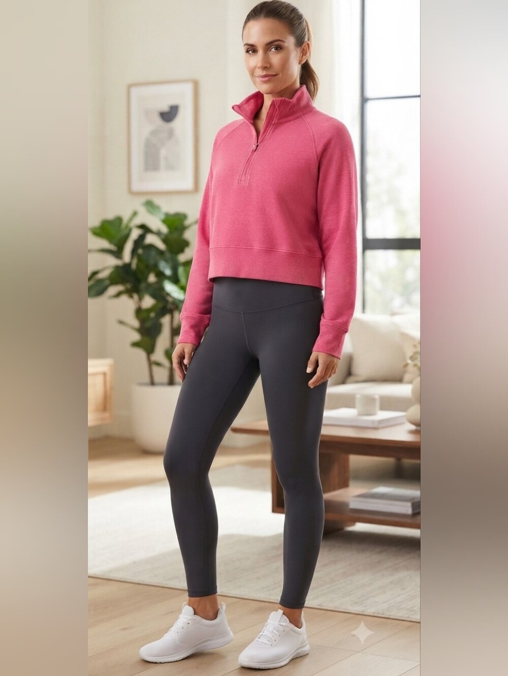 Danskin Heathered Magenta Pink Quarter Zip Pullover M